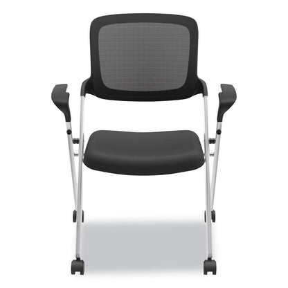 HON VL314 Mesh Back Nesting Chair, Supports Up to 250 lb, Black Seat/Back, Silver Base