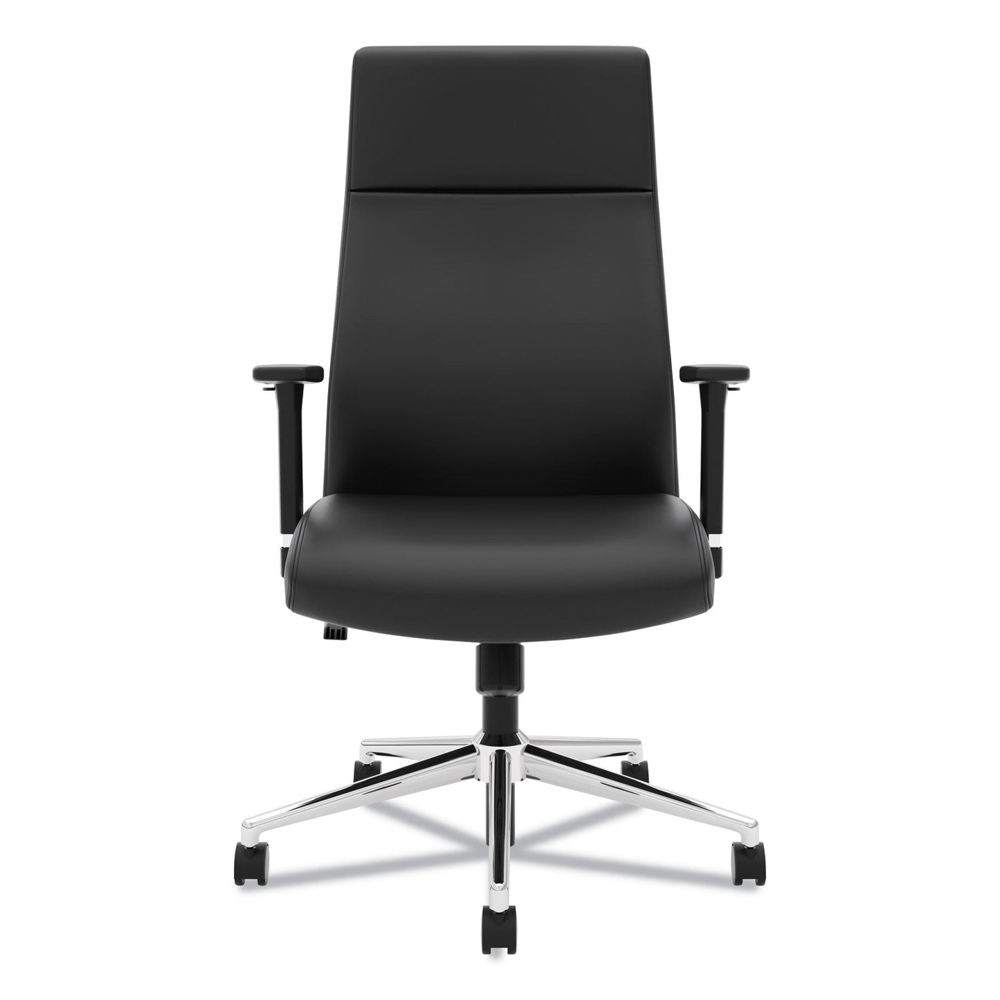 HON Define Executive High-Back Leather Chair, Supports 250 lb, 17" to 21" Seat Height, Black Seat/Back, Polished Chrome Base