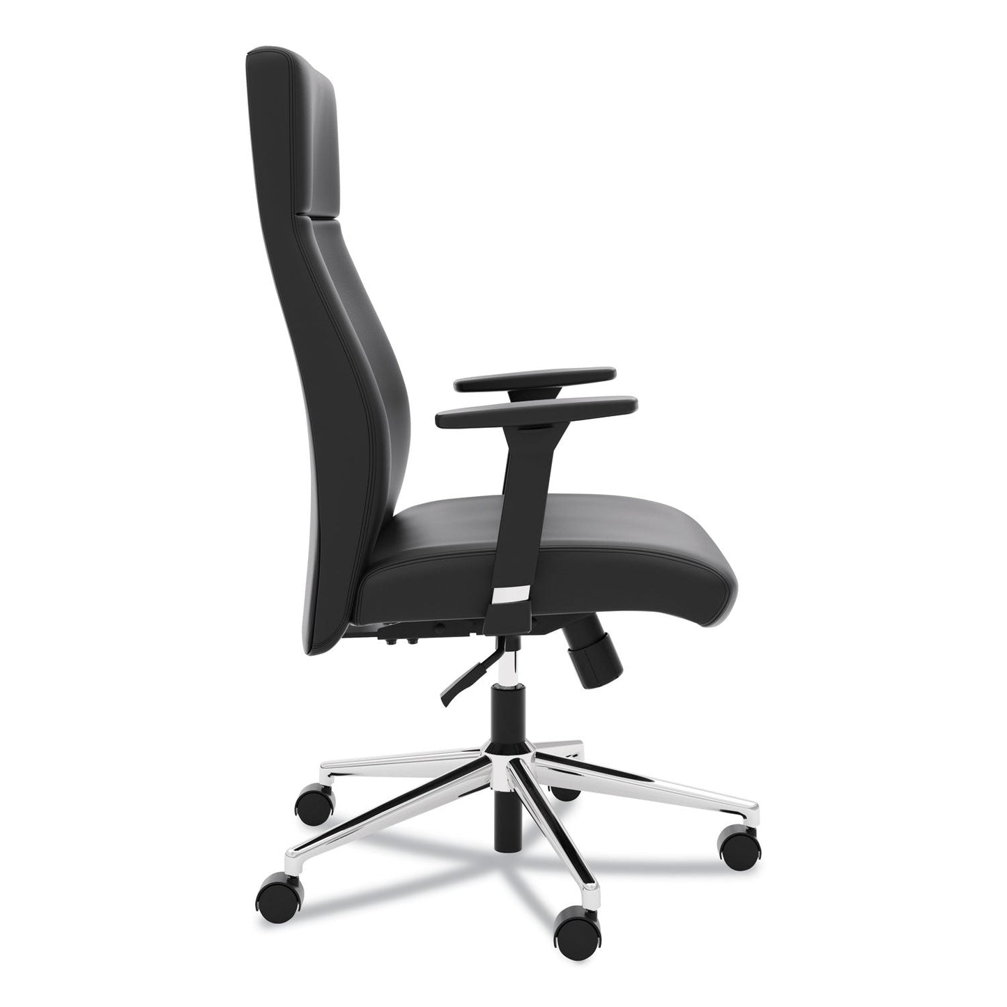 HON Define Executive High-Back Leather Chair, Supports 250 lb, 17" to 21" Seat Height, Black Seat/Back, Polished Chrome Base