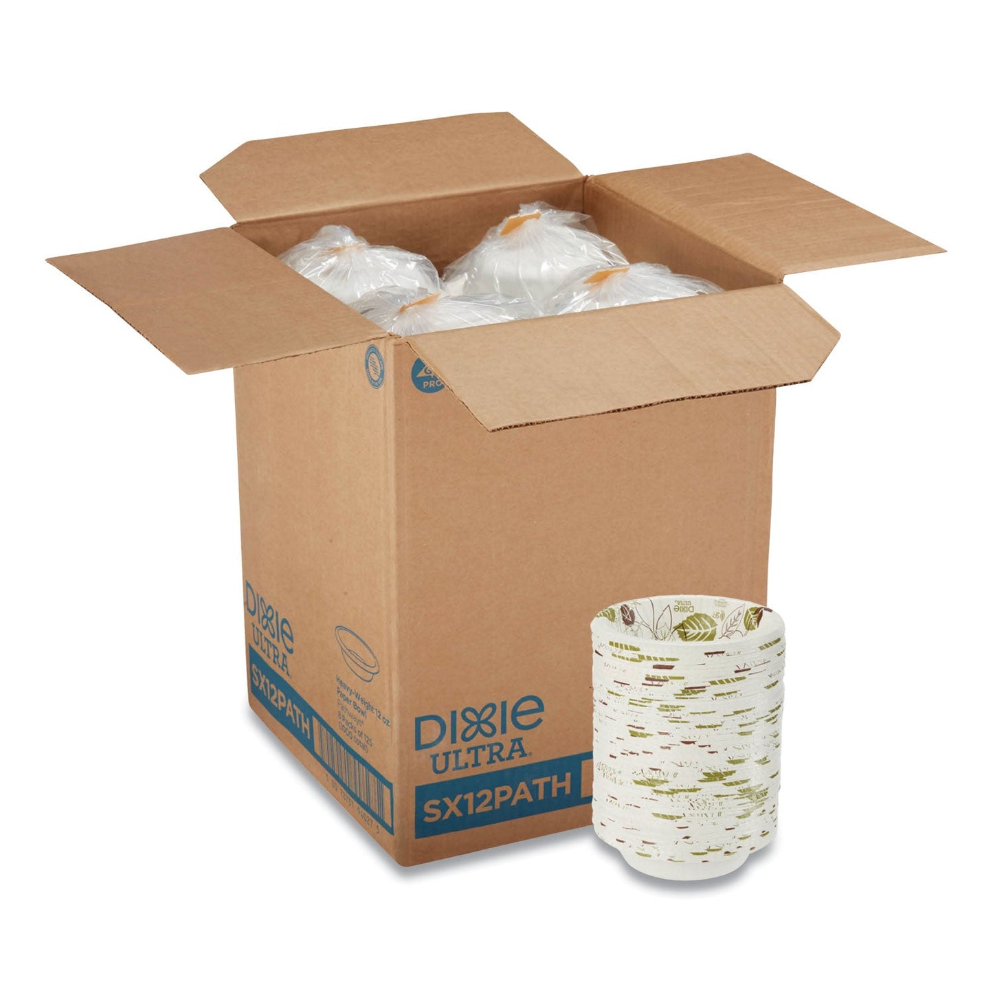 Dixie Pathways Heavyweight Paper Bowls, 12 oz, Green/Burgundy, 1,000/Carton