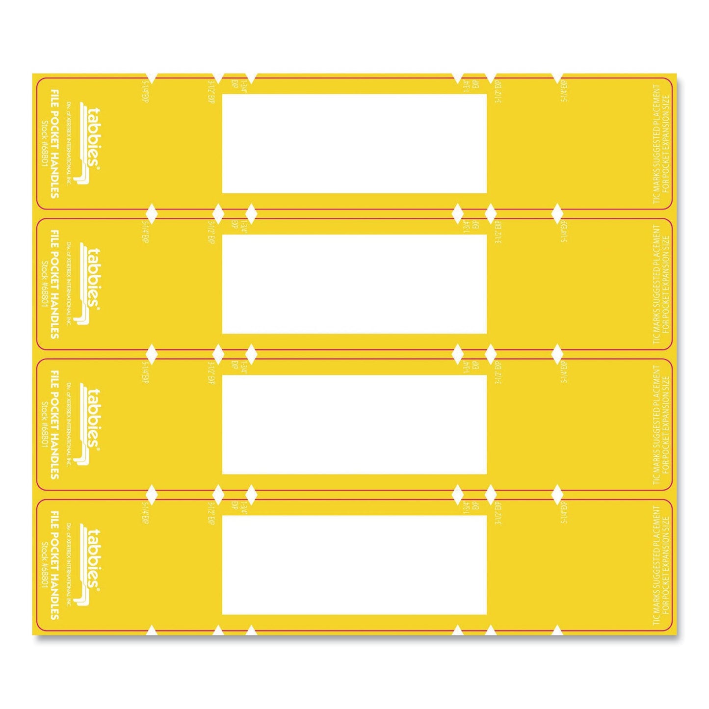 Tabbies File Pocket Handles, 9.63 x 2, Yellow/White, 4/Sheet, 12 Sheets/Pack