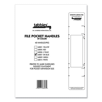 Tabbies File Pocket Handles, 9.63 x 2, Dark Blue/White, 4/Sheet, 12 Sheets/Pack