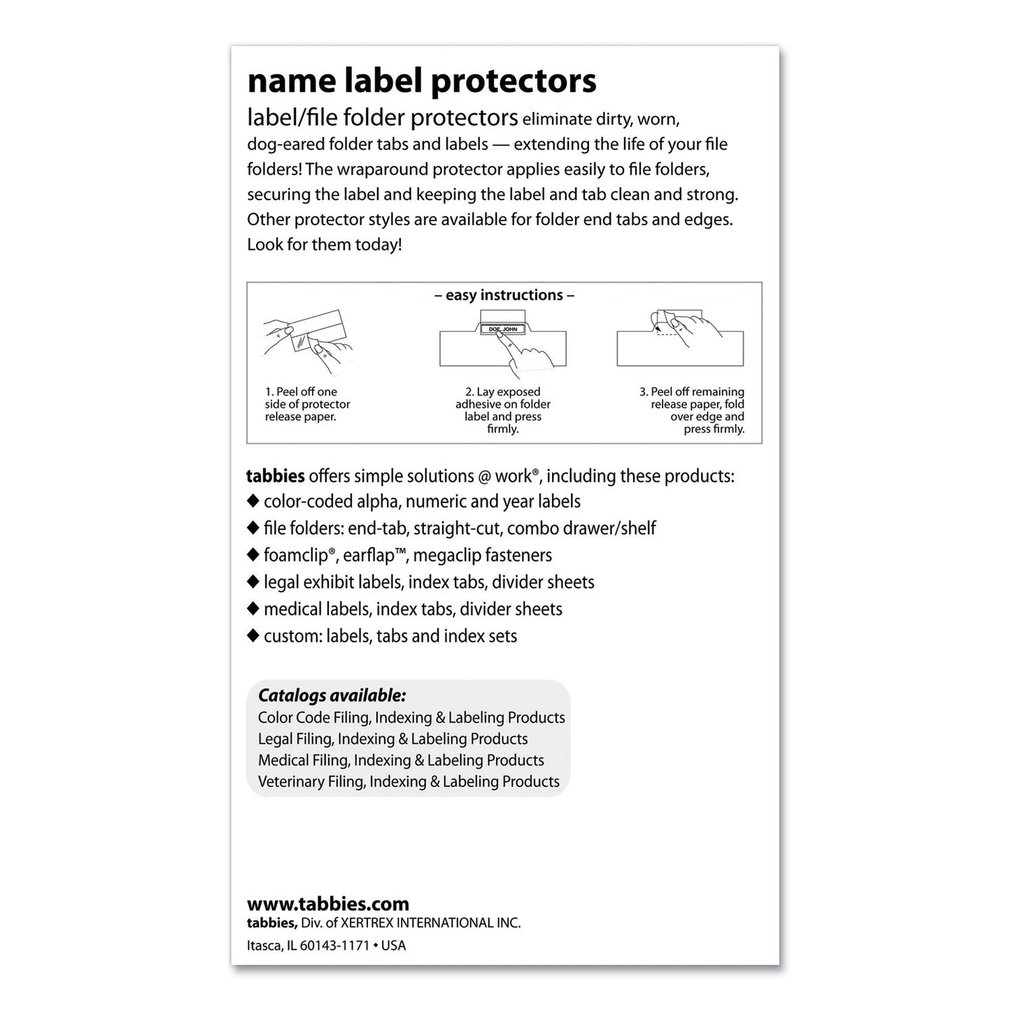 Tabbies Self-Adhesive Label/File Folder Protector, Top Tab, 3.5 x 2, Clear, 500/Box