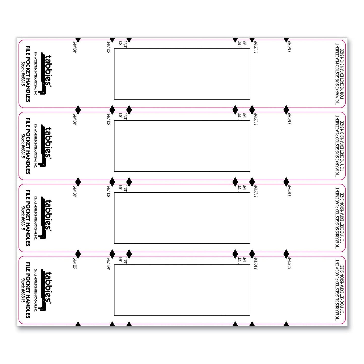 Tabbies File Pocket Handles, 9.63 x 2, White, 4/Sheet, 12 Sheets/Pack