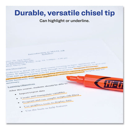 Avery HI-LITER Desk-Style Highlighters, Fluorescent Orange Ink, Chisel Tip, Orange/Black Barrel, Dozen