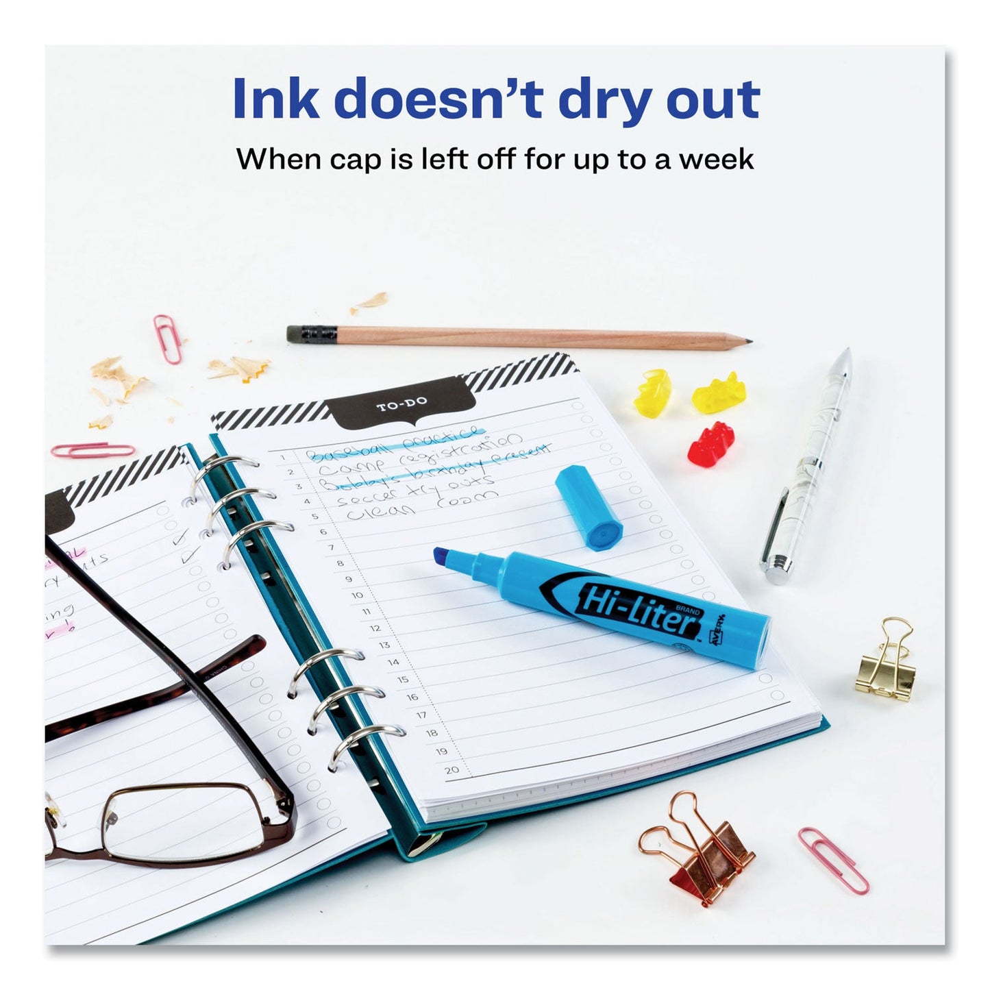 Avery HI-LITER Desk-Style Highlighters, Fluorescent Blue Ink, Chisel Tip, Blue/Black Barrel, Dozen