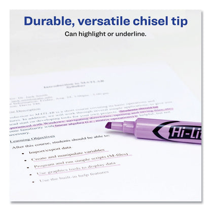 Avery HI-LITER Desk-Style Highlighters, Fluorescent Purple Ink, Chisel Tip, Purple/Black Barrel, Dozen