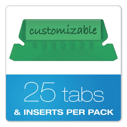 Pendaflex Transparent Colored Tabs For Hanging File Folders, 1/5-Cut, Green, 2" Wide, 25/Pack