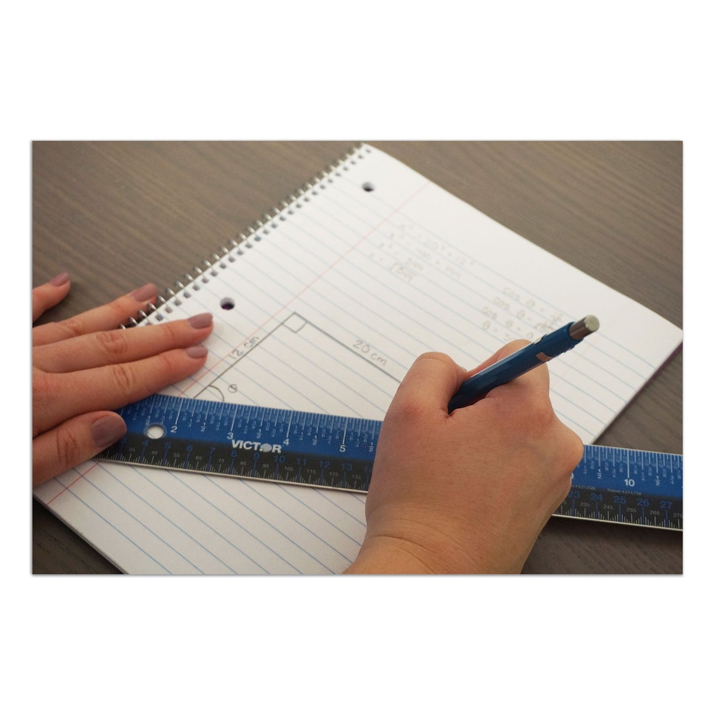 Victor Easy Read Stainless Steel Ruler, Standard/Metric, 18".25 Long, Blue