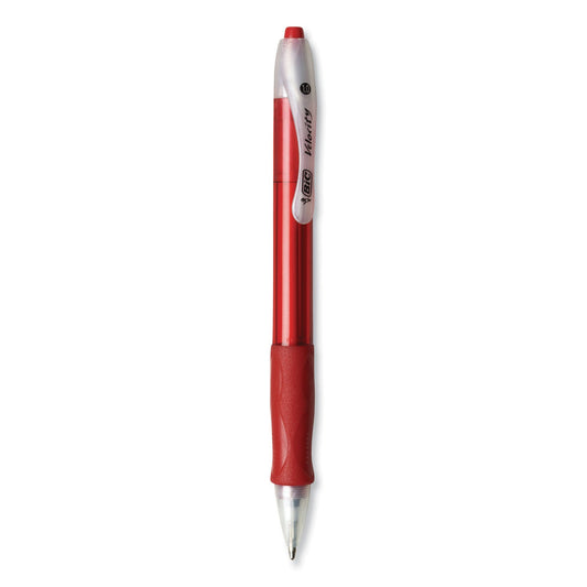 BIC Velocity Easy Glide Ballpoint Pen, Retractable, Medium 1 mm, Red Ink, Translucent Red Barrel, Dozen