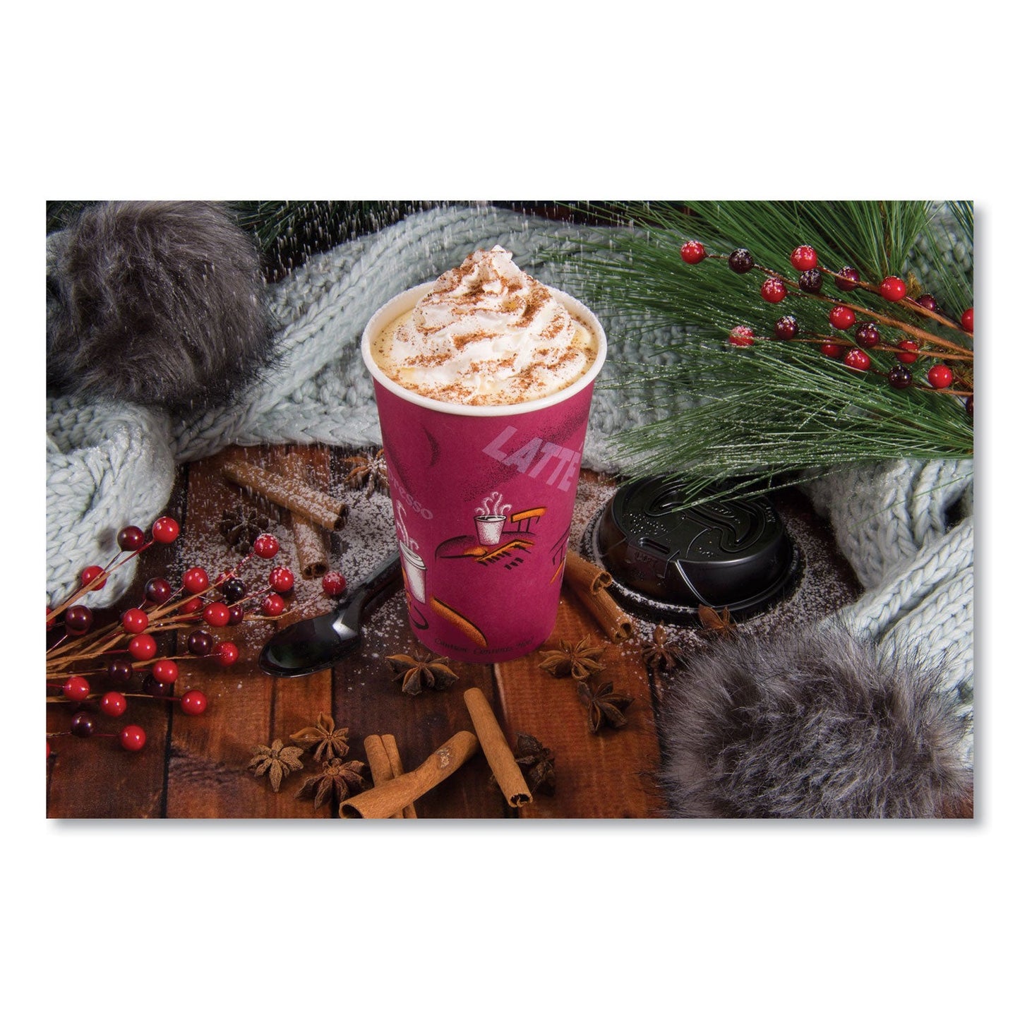 Dart Solo Paper Hot Drink Cups in Bistro Design, 16 oz, Maroon, 1,000/Carton