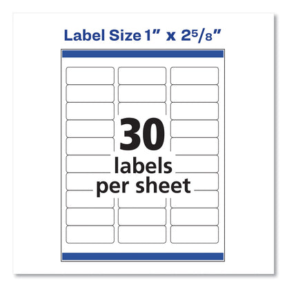 Avery Easy Peel White Address Labels w/ Sure Feed Technology, Inkjet Printers, 1 x 2.63, White, 30/Sheet, 25 Sheets/Pack