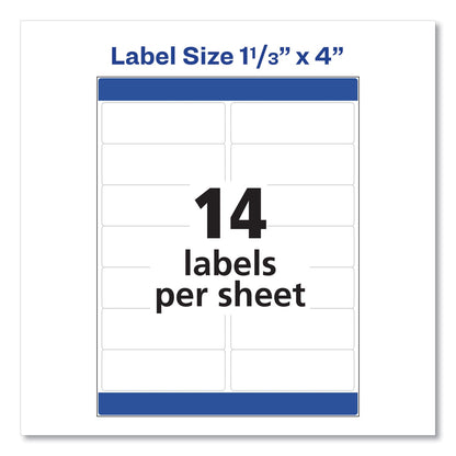Avery Easy Peel White Address Labels w/ Sure Feed Technology, Laser Printers, 1.33 x 4, White, 14/Sheet, 25 Sheets/Pack