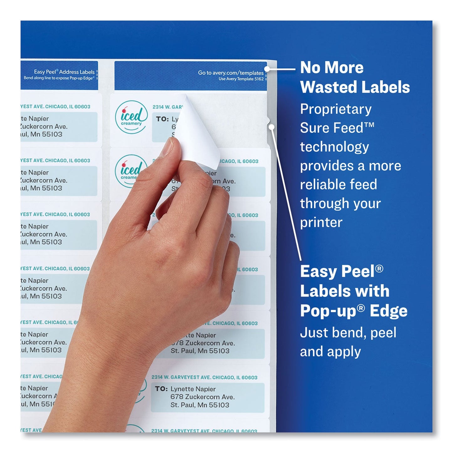 Avery Easy Peel White Address Labels w/ Sure Feed Technology, Laser Printers, 1 x 4, White, 20/Sheet, 100 Sheets/Box