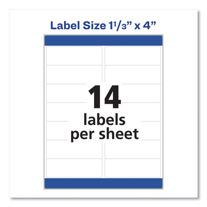 Avery Easy Peel White Address Labels w/ Sure Feed Technology, Laser Printers, 1.33 x 4, White, 14/Sheet, 250 Sheets/Box