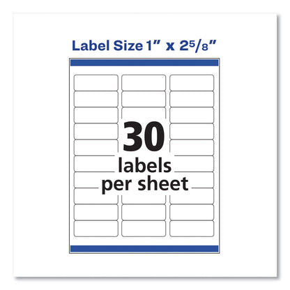 Avery Easy Peel White Address Labels w/ Sure Feed Technology, Inkjet Printers, 1 x 2.63, White, 30/Sheet, 100 Sheets/Box