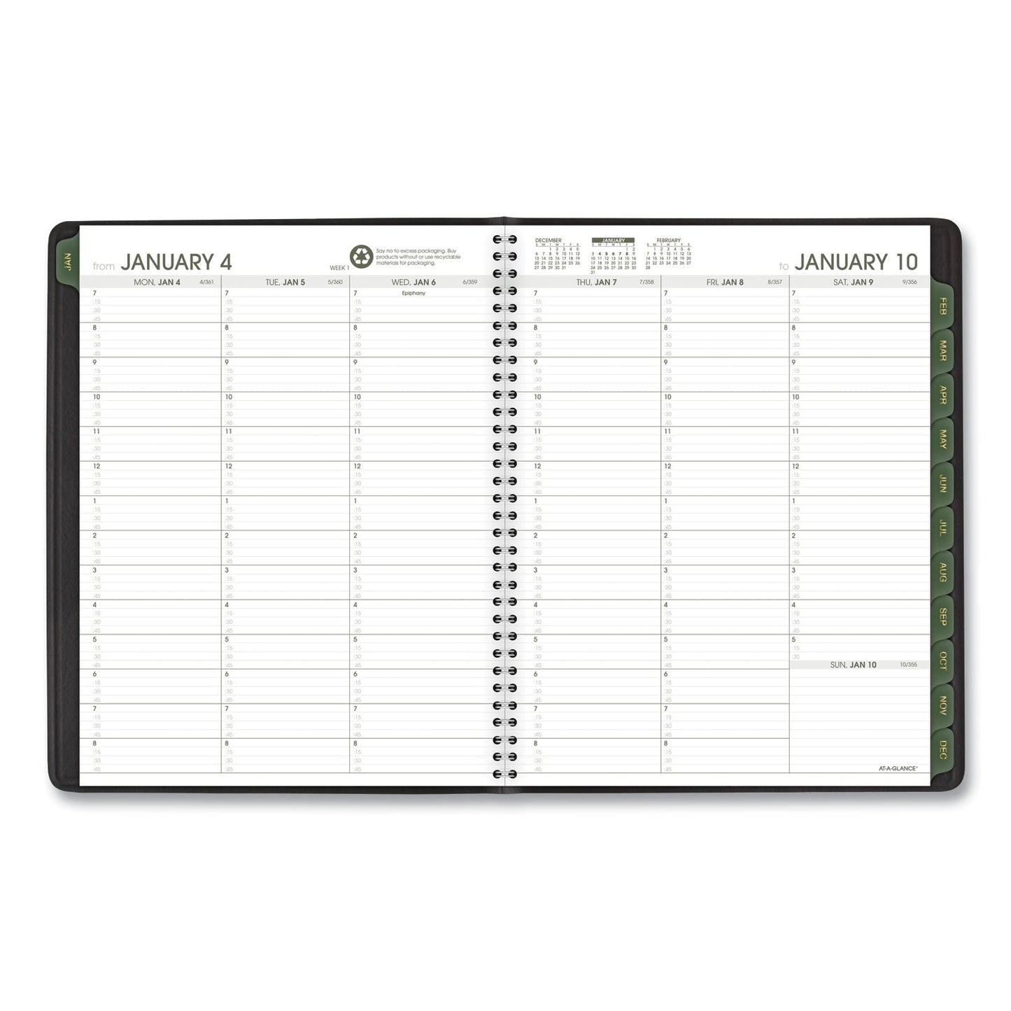 AT-A-GLANCE Recycled Weekly Vertical-Column Format Appointment Book, 11 x 8.25, Black Cover, 12-Month (Jan to Dec): 2023