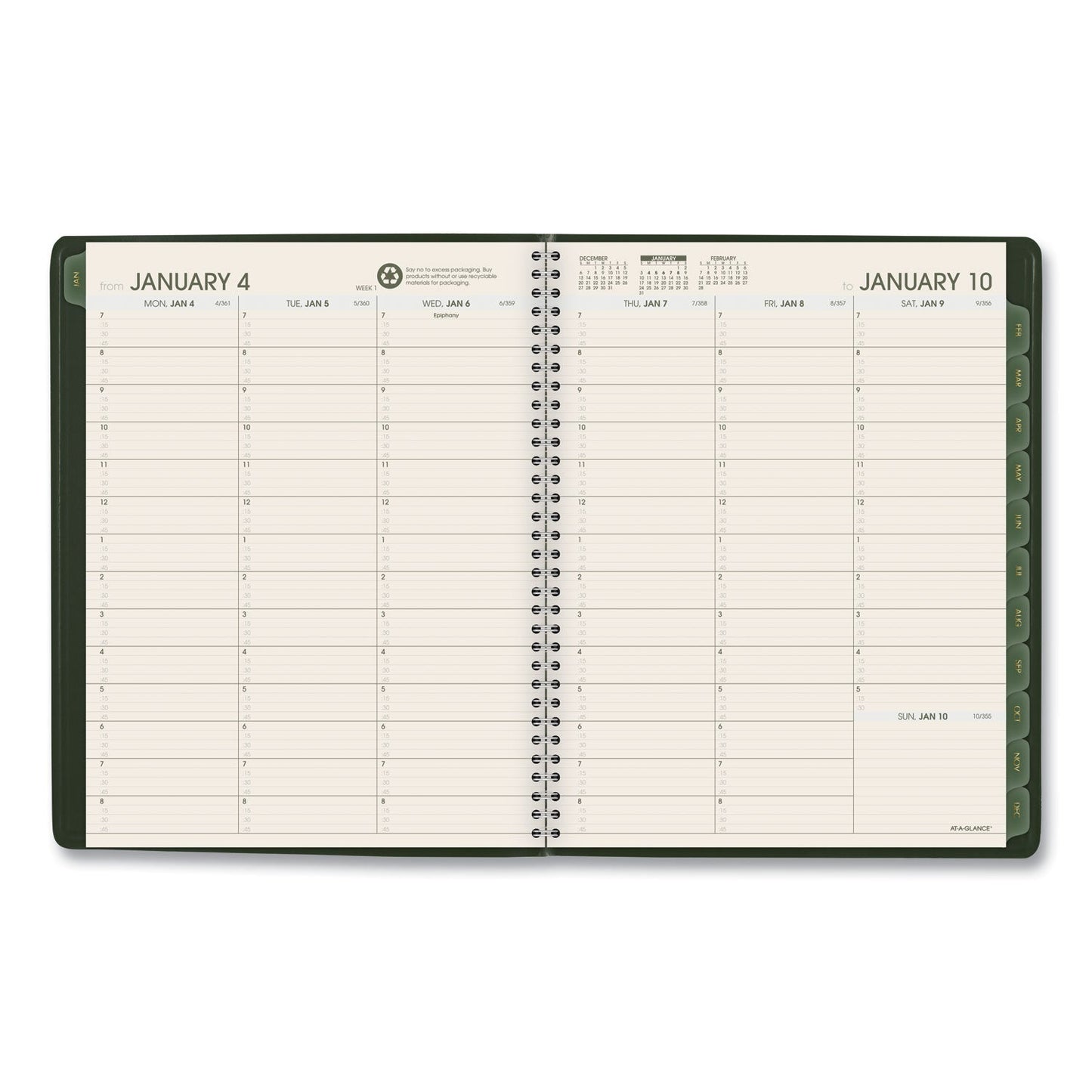 AT-A-GLANCE Recycled Weekly Vertical-Column Format Appointment Book, 11 x 8.25, Green Cover, 12-Month (Jan to Dec): 2023