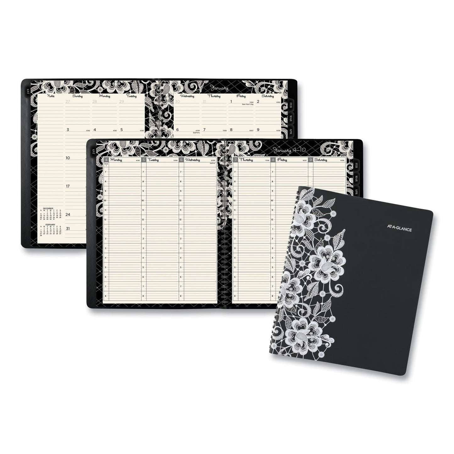 AT-A-GLANCE Lacey Weekly Block Format Professional Appointment Book, Lacey Artwork, 11 x 8.5, Black/White, 13-Month (Jan-Jan): 2023-2024