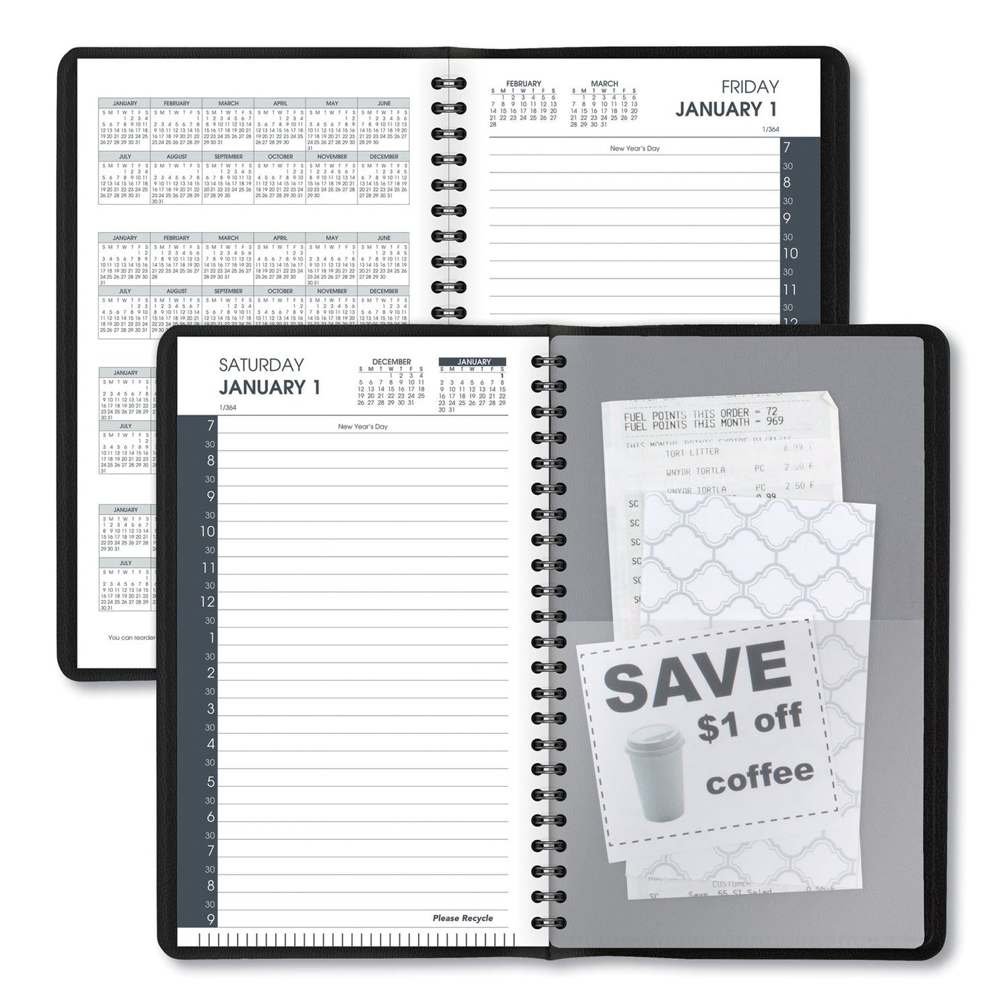 AT-A-GLANCE Daily Appointment Book with 30-Minute Appointments, 8 x 5, Black Cover, 12-Month (Jan to Dec): 2023