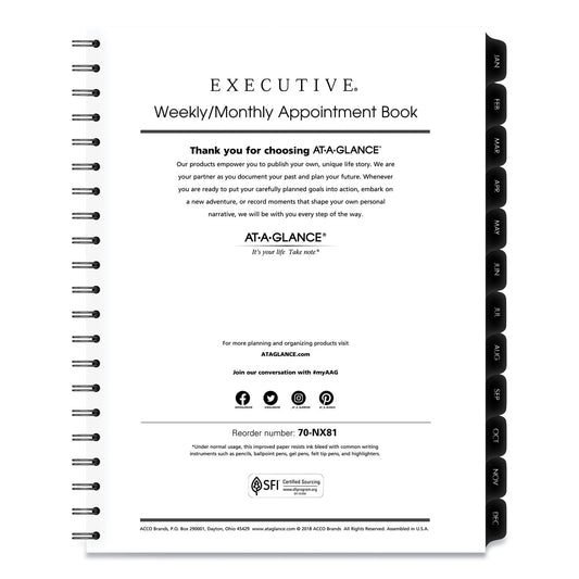 AT-A-GLANCE Executive Weekly/Monthly Planner Refill with 15-Minute Appointments, 11 x 8.25, White Sheets, 12-Month (Jan to Dec): 2023