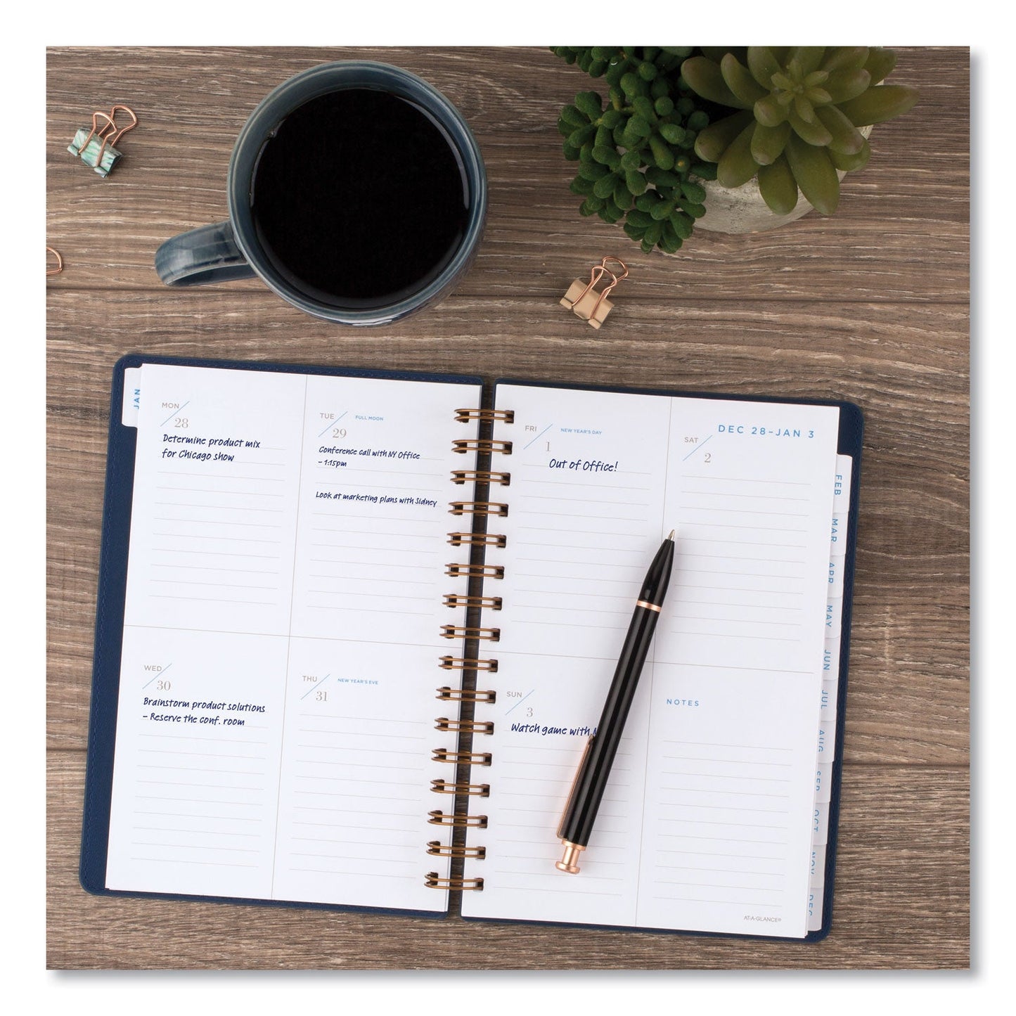 AT-A-GLANCE Signature Collection Firenze Navy Weekly/Monthly Planner, 8.5 x 5.5, Navy Cover, 13-Month (Jan to Jan): 2023 to 2024