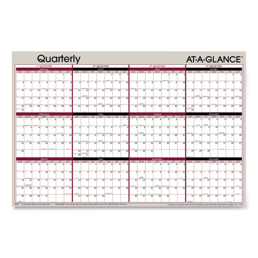 AT-A-GLANCE Vertical/Horizontal Erasable Quarterly/Monthly Wall Planner, 24 x 36, White/Black/Red Sheets, 12-Month (Jan to Dec): 2023