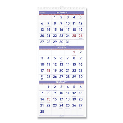 AT-A-GLANCE Deluxe Three-Month Reference Wall Calendar, Vertical Orientation, 12 x 27, White Sheets, 14-Month (Dec to Jan): 2022 to 2024