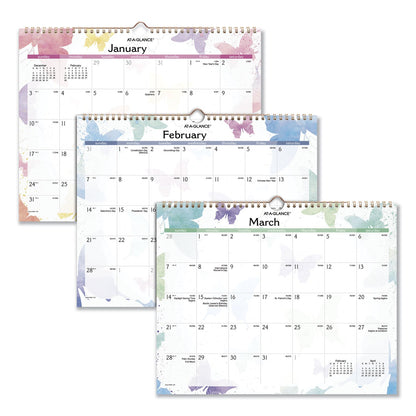 AT-A-GLANCE Watercolors Recycled Monthly Wall Calendar, Watercolors Artwork, 15 x 12, White/Multicolor Sheets, 12-Month (Jan-Dec): 2023