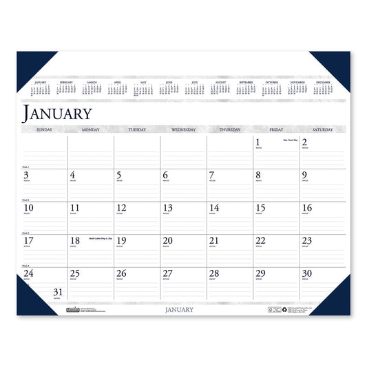 House of Doolittle Executive Monthly Desk Pad Calendar, 24 x 19, White/Blue Sheets, Blue Corners, 12-Month (Jan to Dec): 2023