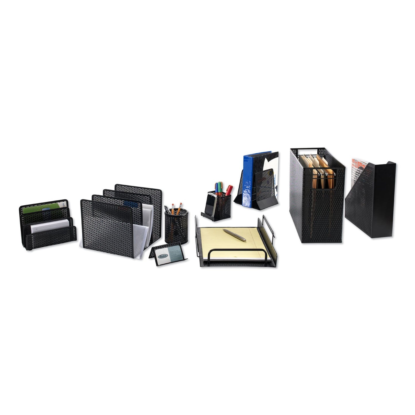 Artistic Urban Collection Punched Metal Letter Sorter, 3 Sections, DL to A6 Size Files, 6.5" x 3.25" x 5.5", Black