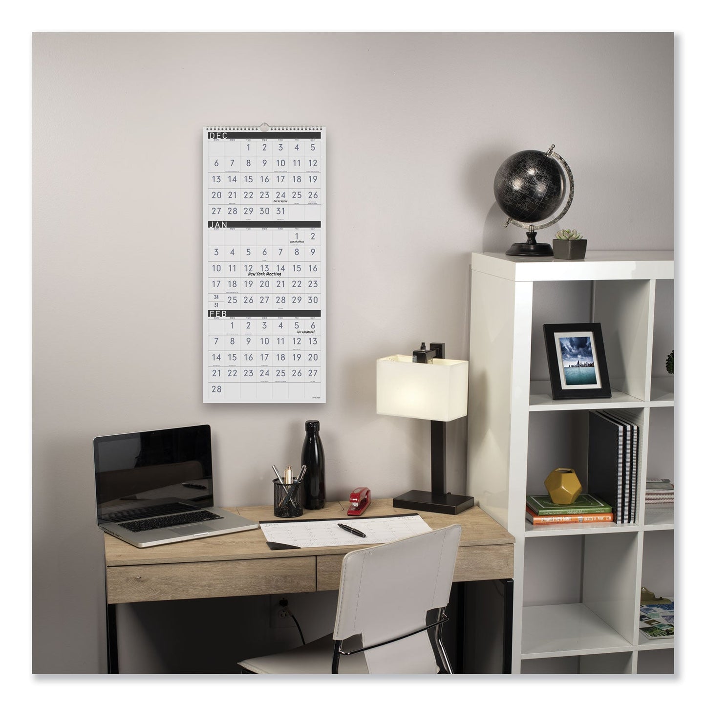 AT-A-GLANCE Three-Month Reference Wall Calendar, Contemporary Artwork/Formatting, 12 x 27, White Sheets, 15-Month (Dec-Feb): 2022 to 2024