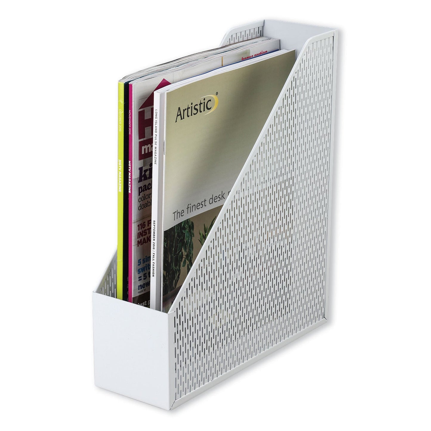 Artistic Urban Collection Punched Metal Magazine File, 3.5 x 10 x 11.5, White