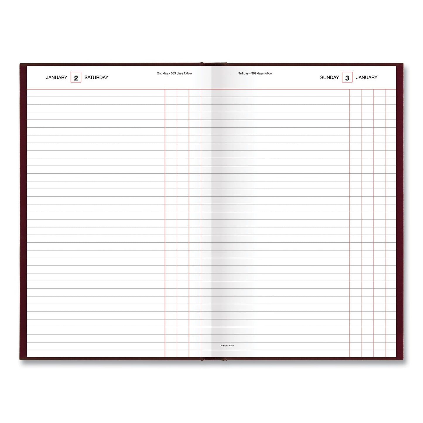 AT-A-GLANCE Standard Diary Daily Journal, 2023 Edition, Wide/Legal Rule, Red Cover, 12 x 7.75, 210 Sheets