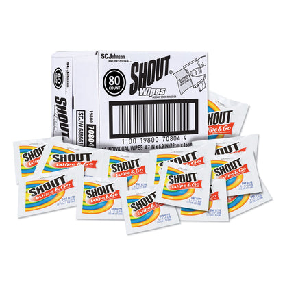 Shout Wipe and Go Instant Stain Remover, 4.7 x 5.9, 80 Packets/Carton