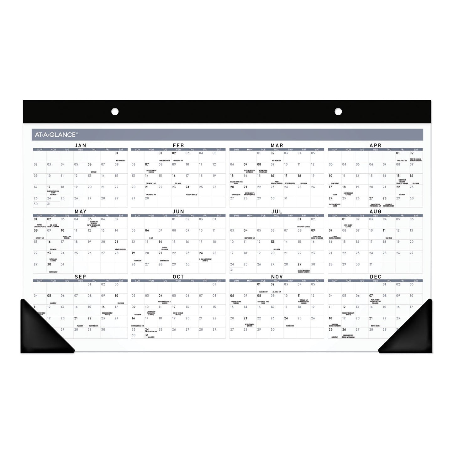 AT-A-GLANCE Contemporary Monthly Desk Pad, 18 x 11, White Sheets, Black Binding/Corners,12-Month (Jan to Dec): 2023