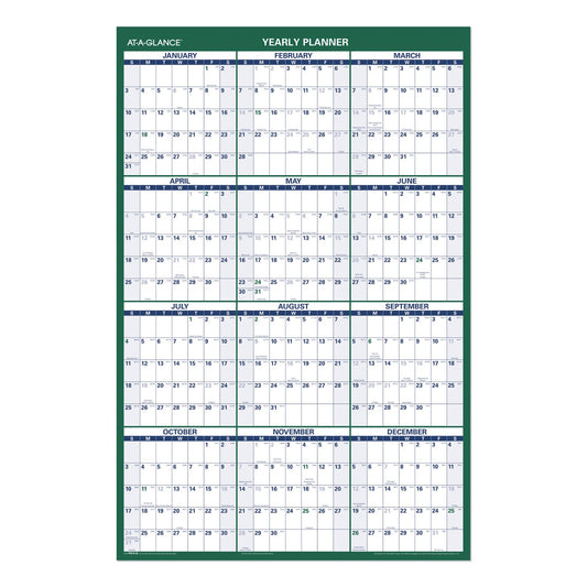 AT-A-GLANCE Vertical Erasable Wall Planner, 24 x 36, White/Green Sheets, 12-Month (Jan to Dec): 2023