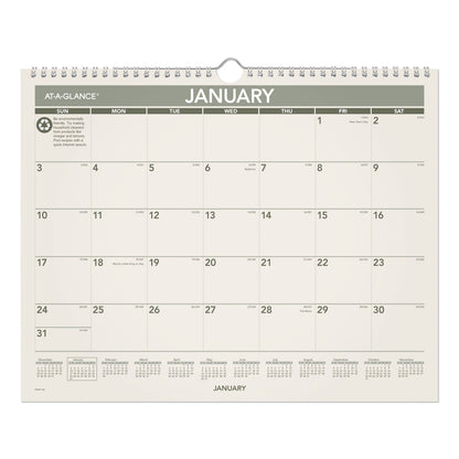 AT-A-GLANCE Recycled Wall Calendar, Unruled Blocks, 15 x 12, Sand/Green Sheets, 12-Month (Jan to Dec): 2023