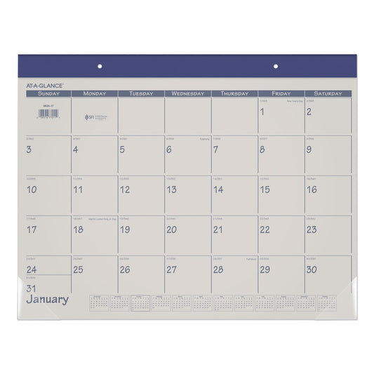 AT-A-GLANCE Fashion Color Desk Pad, 22 x 17, Stone/Blue Sheets, Blue Binding, Clear Corners, 12-Month (Jan to Dec): 2023
