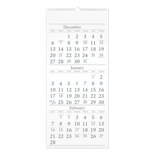 AT-A-GLANCE Three-Month Reference Wall Calendar, 12 x 27, White Sheets, 15-Month (Dec to Feb): 2022 to 2024