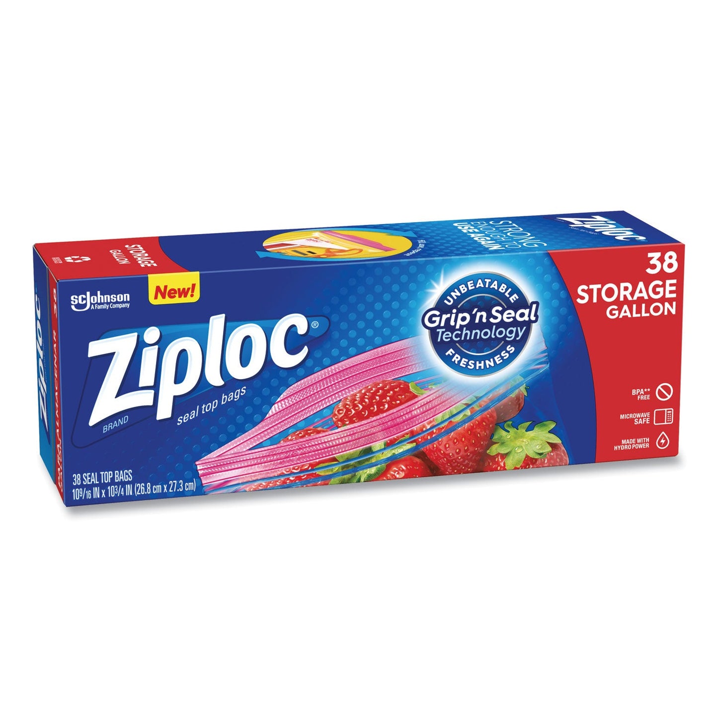 Ziploc Double Zipper Storage Bags, 1 gal, 1.75 mil, 10.56" x 10.75", Clear, 342/Carton