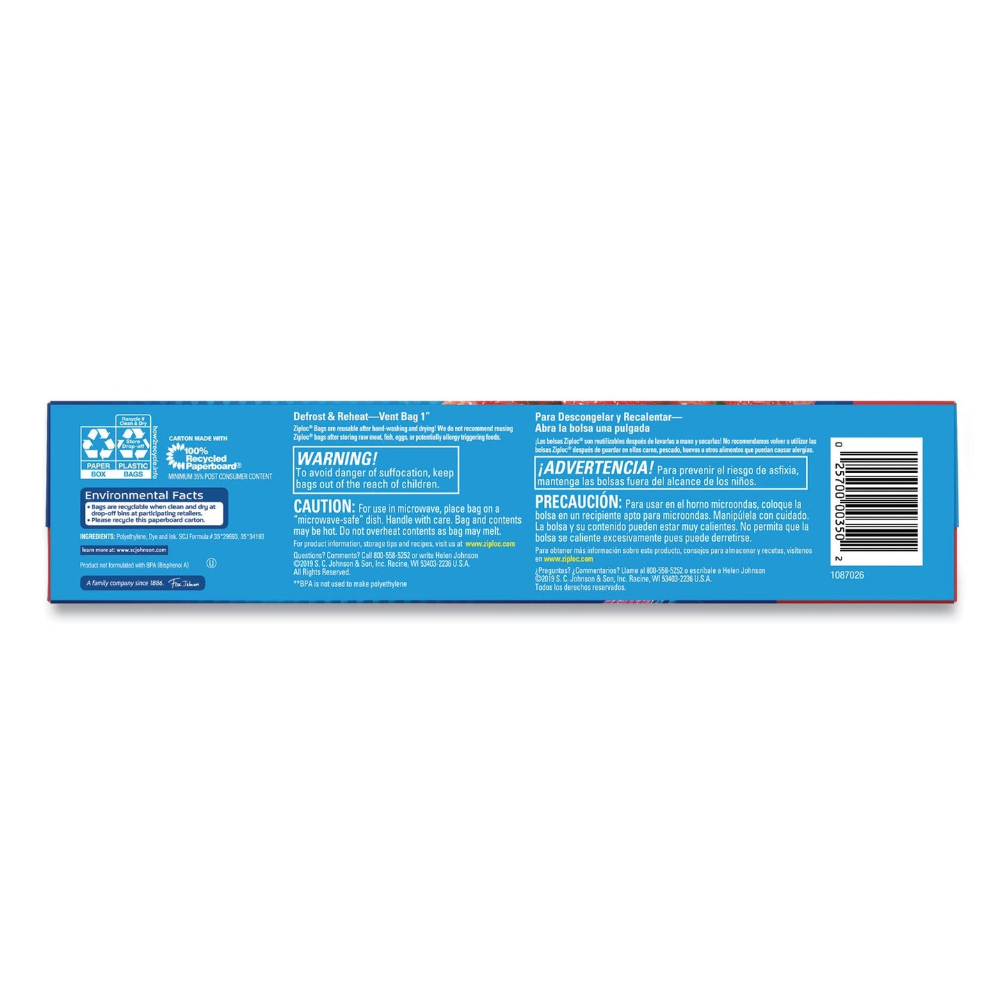 Ziploc Double Zipper Storage Bags, 1 gal, 1.75 mil, 9.6" x 12.1", Clear, 228/Carton