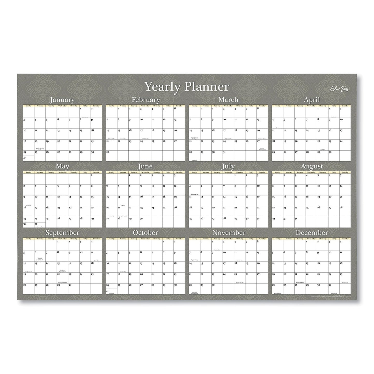 Blue Sky Adrianna Laminated Erasable Wall Calendar, 36 x 24, White/Taupe Sheets, 12-Month (Jan to Dec): 2023