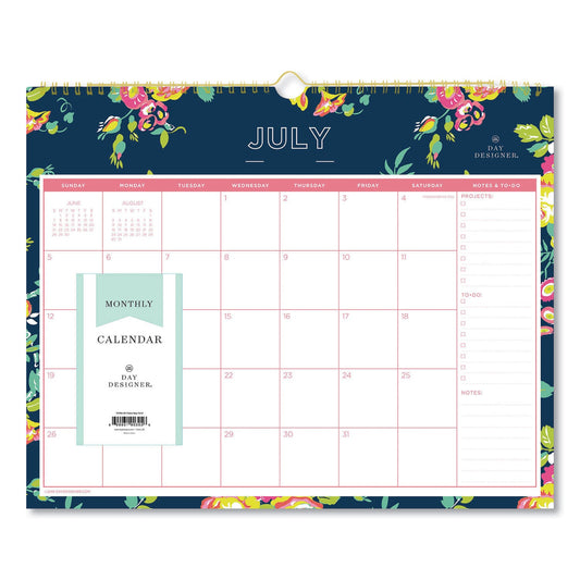 Blue Sky Day Designer Peyton Academic Wall Calendar, Floral Artwork, 15 x 12, White/Navy Sheets, 12-Month (July-June): 2022-2023