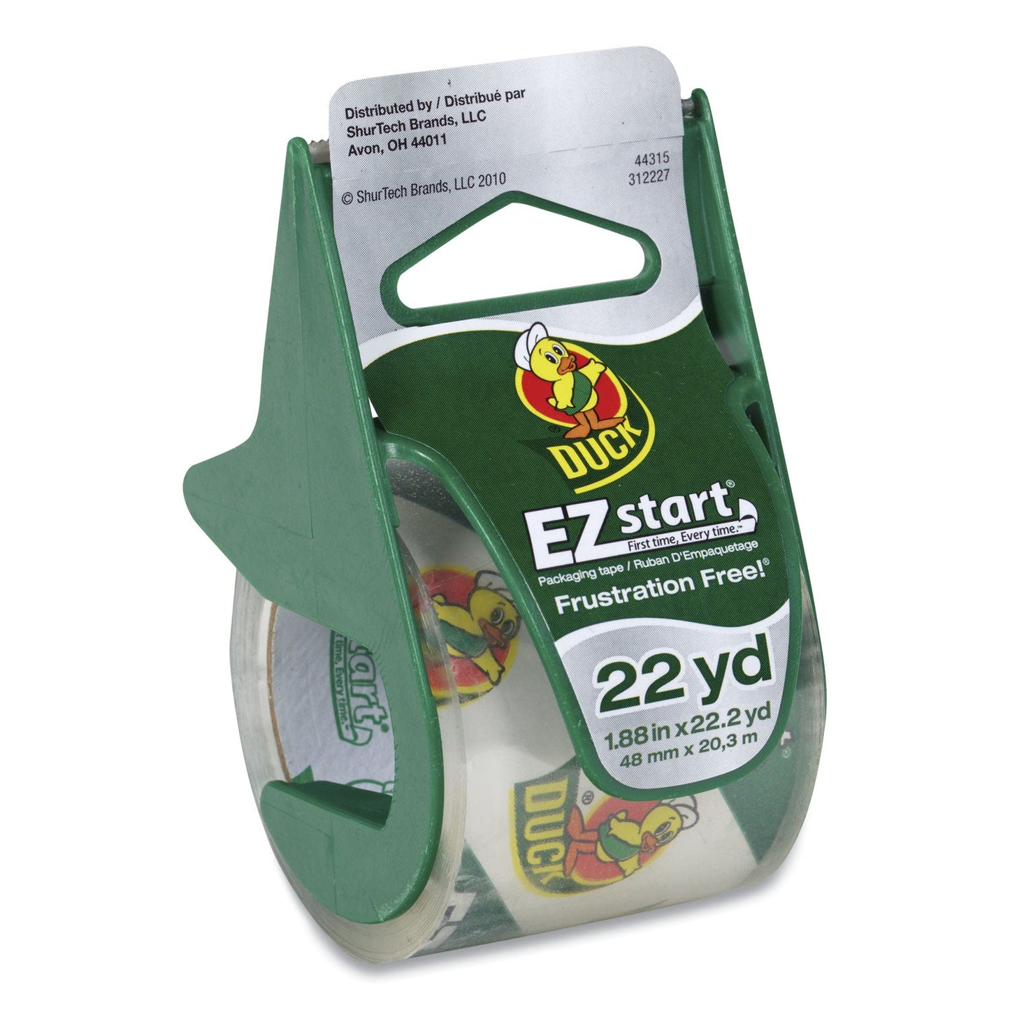 Duck EZ Start Premium Packaging Tape with Dispenser, 1.5" Core, 1.88" x 22.2 yds, Clear