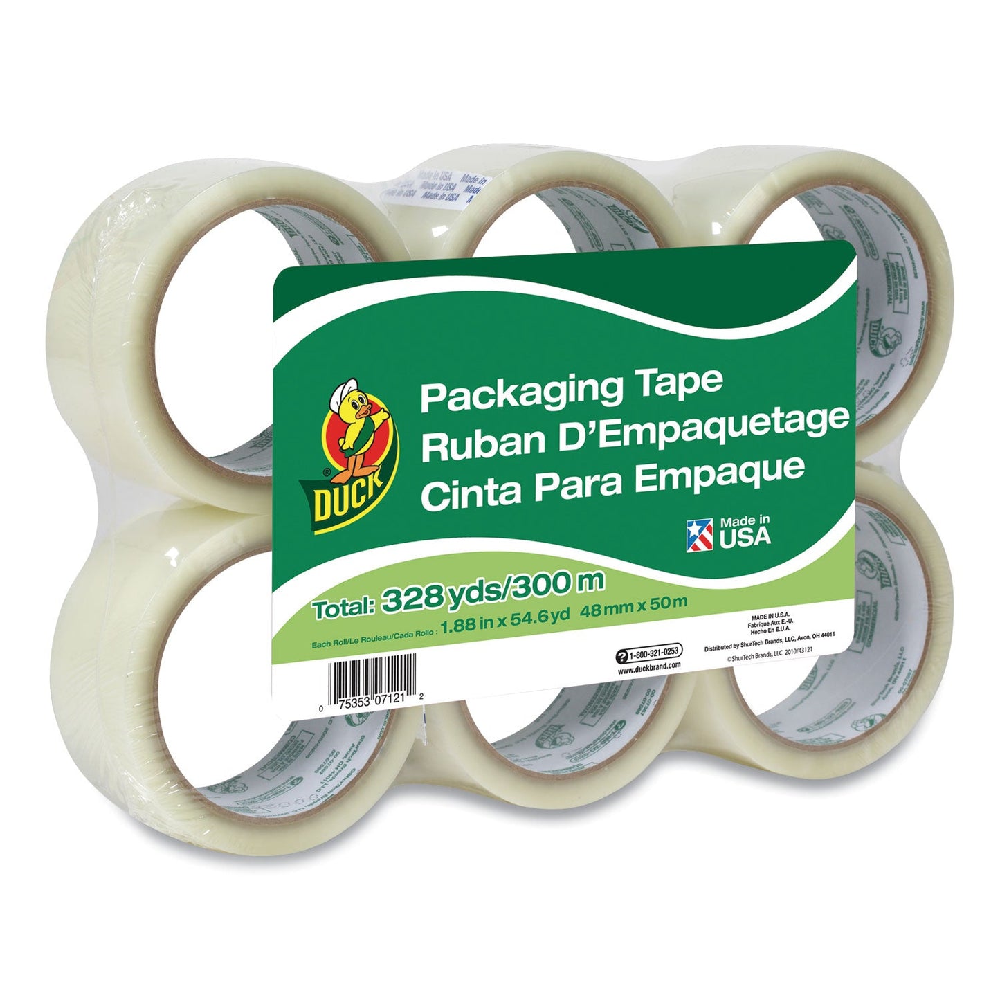 Duck Commercial Grade Packaging Tape, 3" Core, 1.88" x 55 yds, Clear, 6/Pack