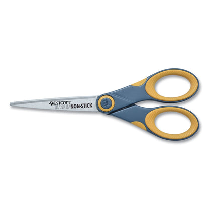 Westcott Non-Stick Titanium Bonded Scissors, 7" Long, 3" Cut Length, Gray/Yellow Straight Handle