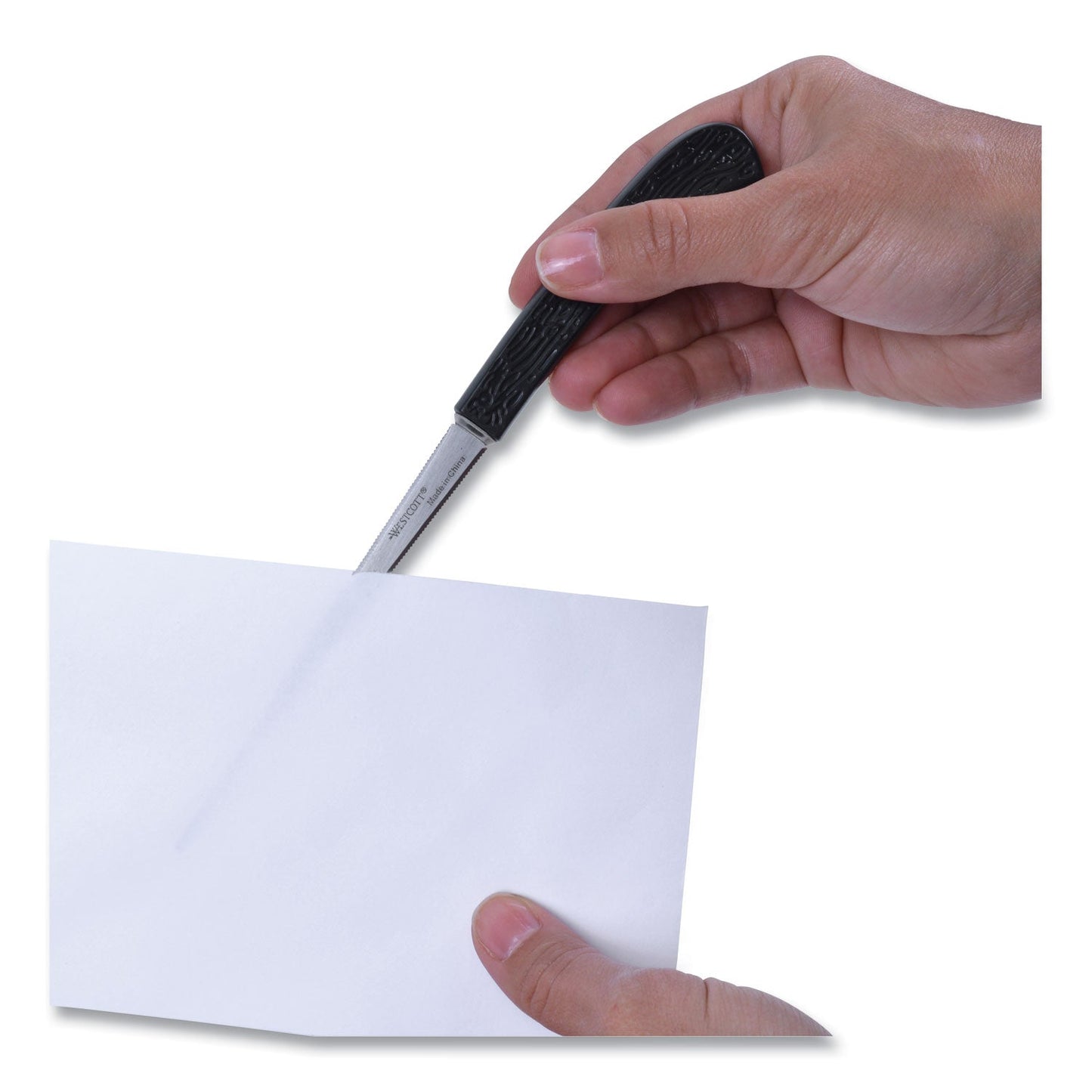 Westcott Serrated Blade Hand Letter Opener, 8", Black