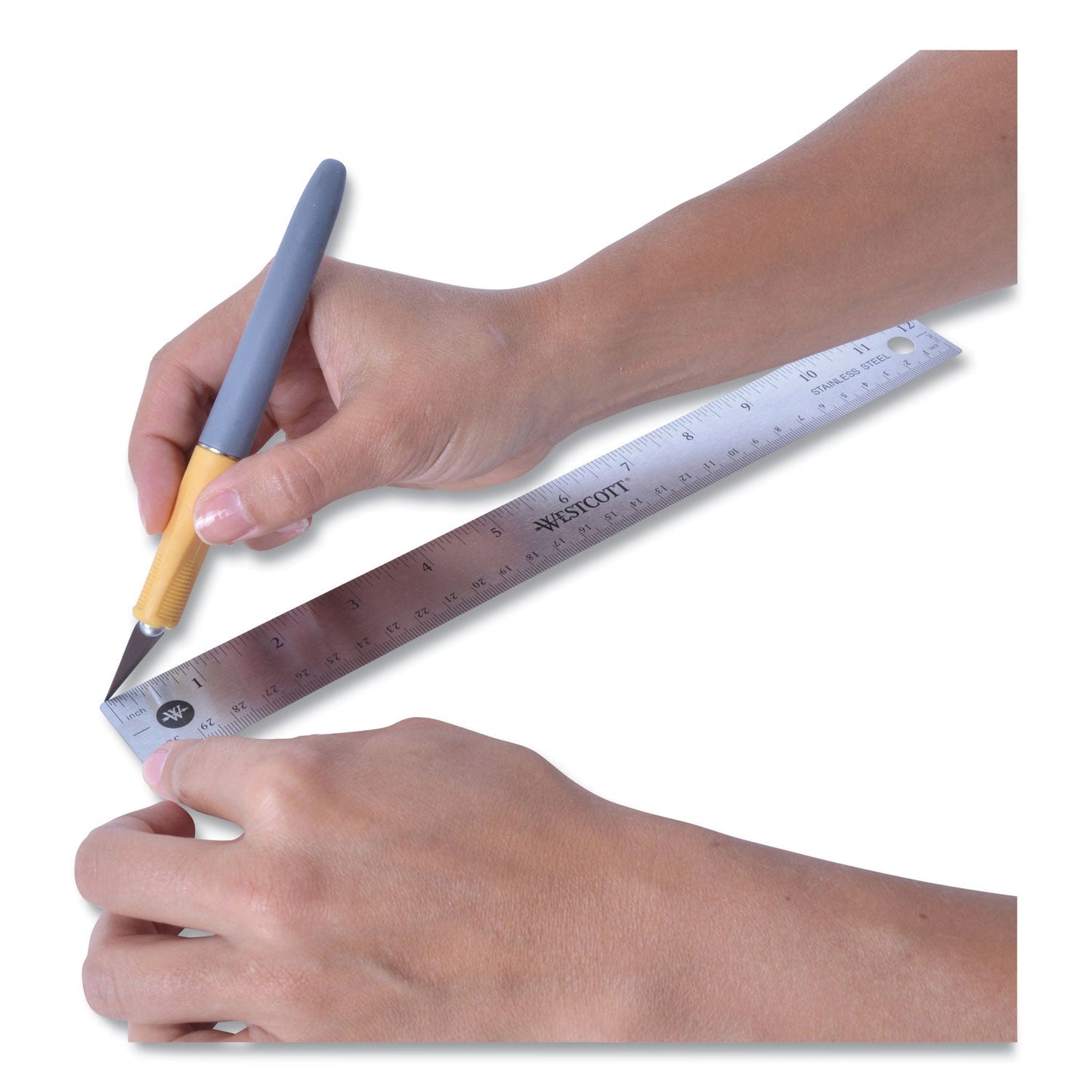 Westcott Stainless Steel Office Ruler With Non Slip Cork Base, Standard/Metric, 12" Long