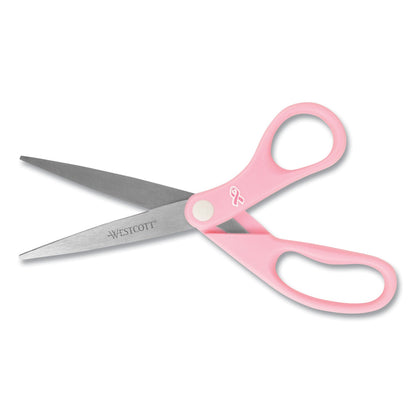 Westcott All Purpose Pink Ribbon Scissors, 8" Long, 3.5" Cut Length, Pink Straight Handle